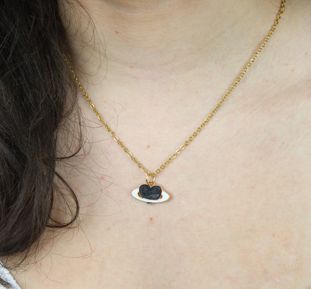 Black Heart Planet Necklace - Sour Cherry
