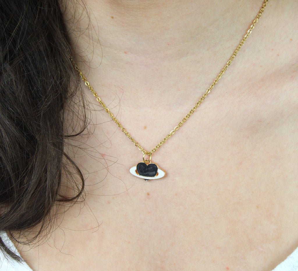 Black Heart Planet Necklace - Sour Cherry