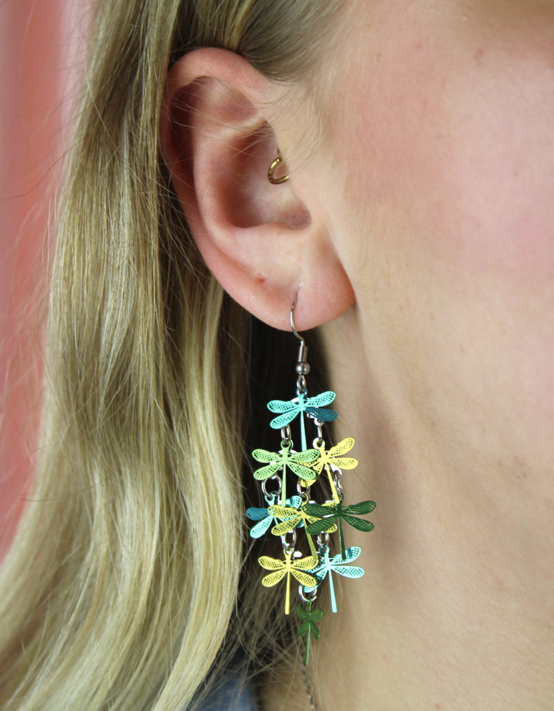 Green Dragonfly Earrings - Sour Cherry