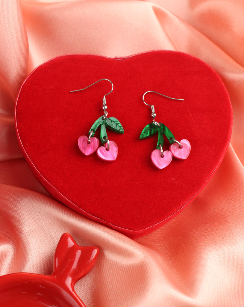 Cherry Love Earrings (Pink Marble) - Sour Cherry