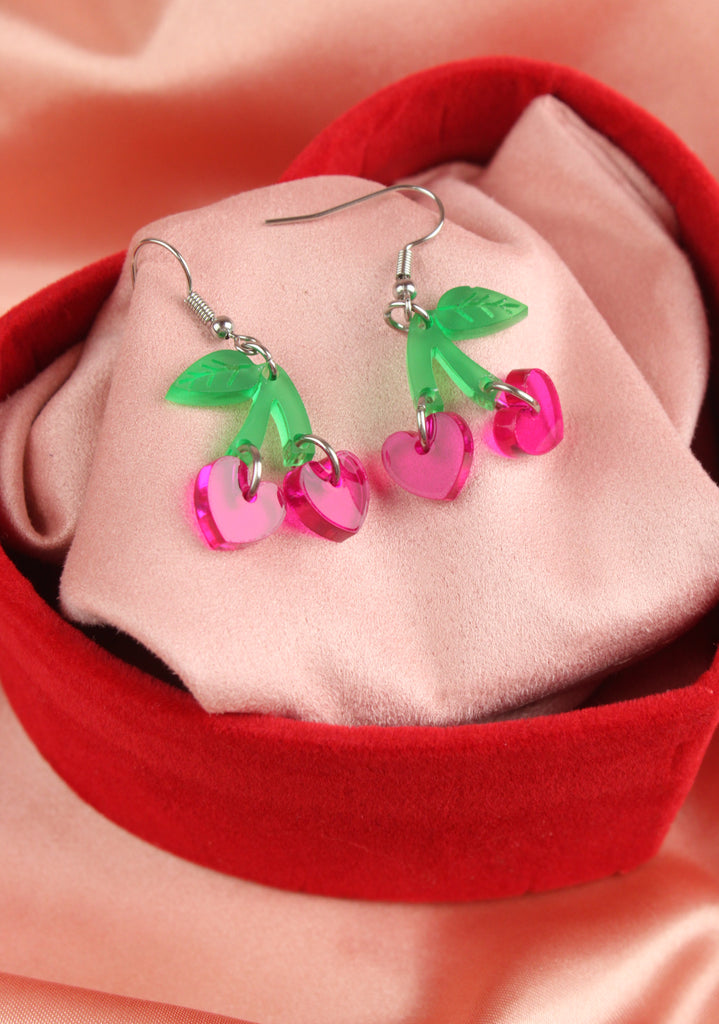 Cherry Love Earrings (Transparent Pink) - Sour Cherry