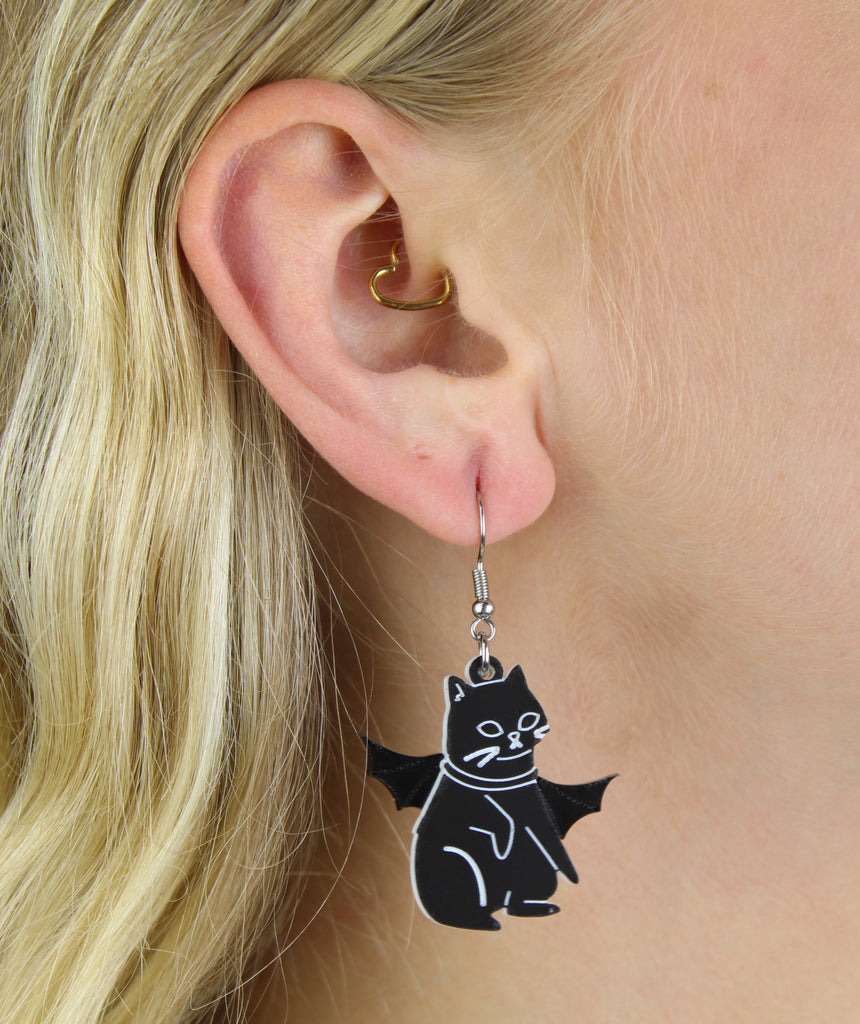 Vam-Purr Bat Cat Earrings - Black - Sour Cherry