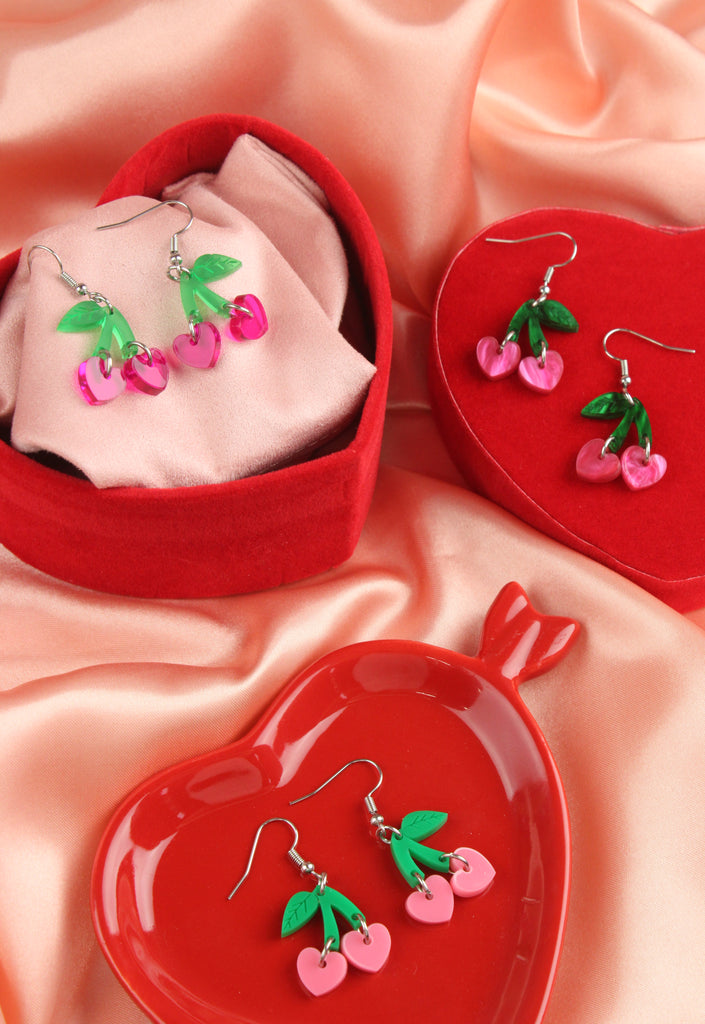 Cherry Love Earrings (Pink Marble) - Sour Cherry