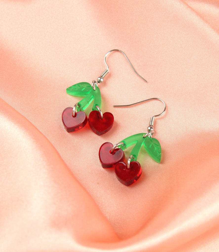 Cherry Love Earrings (Transparent Red) - Sour Cherry
