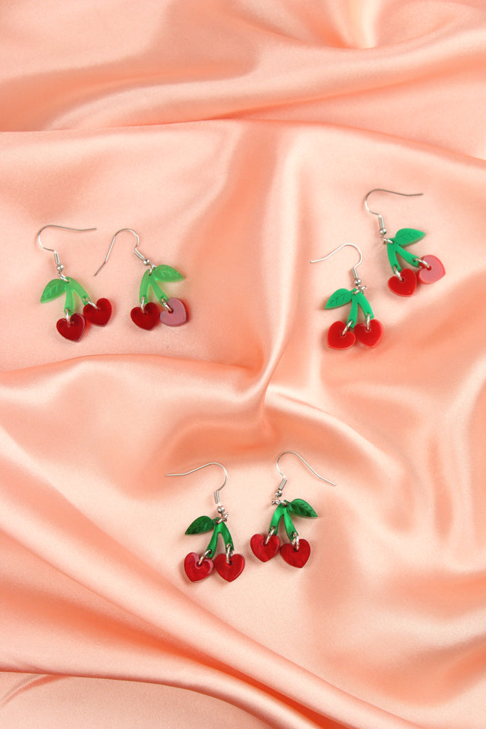 Cherry Love Earrings (Transparent Red) - Sour Cherry