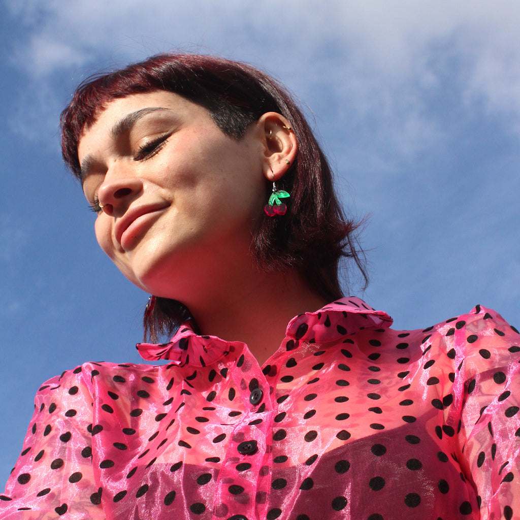 Cherry Love Earrings (Transparent Pink) - Sour Cherry