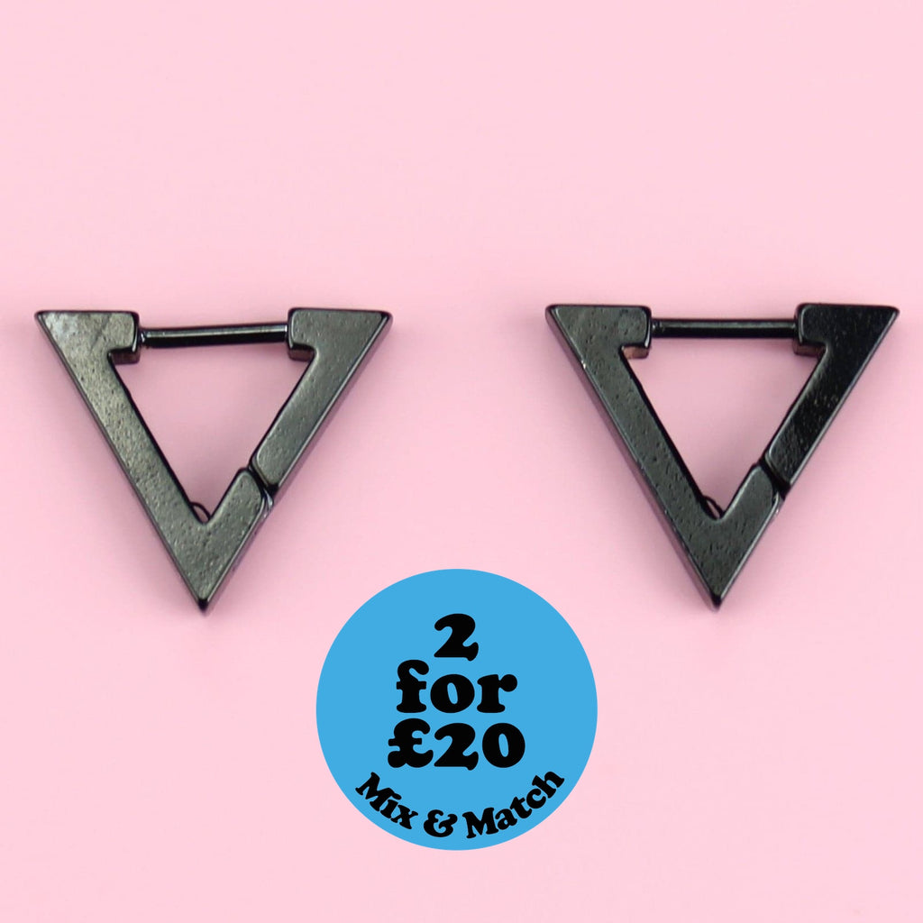 Triangle Huggie Hoop Earrings (Black) - Sour Cherry