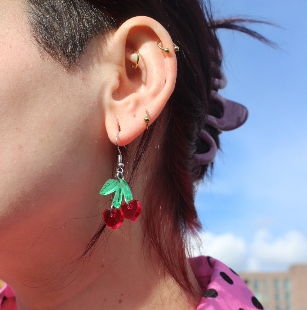 Cherry Love Earrings (Transparent Red) - Sour Cherry