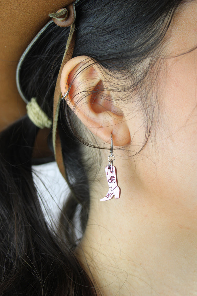 Mini Pink Cowboy Boot Huggie Hoop Earrings - Sour Cherry