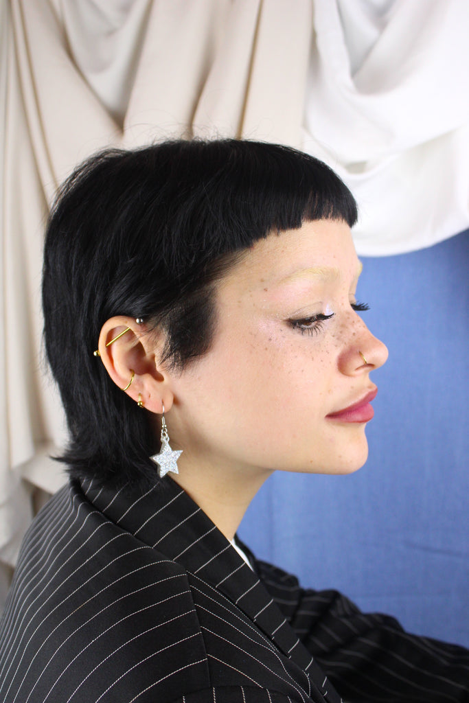All That Glitters Silver Star Earrings - Sour Cherry