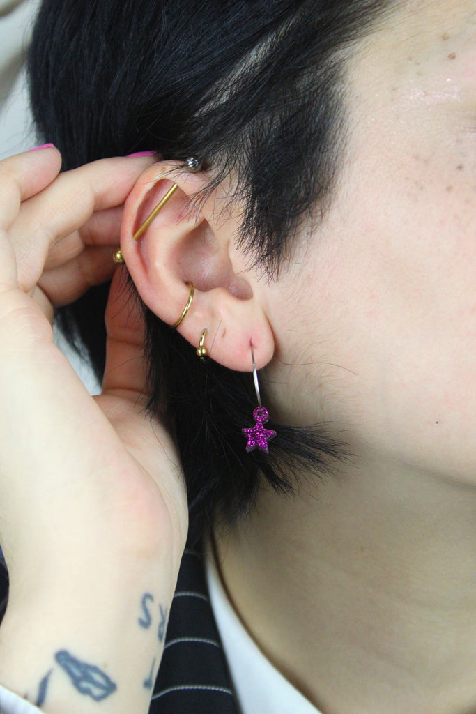 Mini Purple Glitter Star Hoop Earrings - Sour Cherry