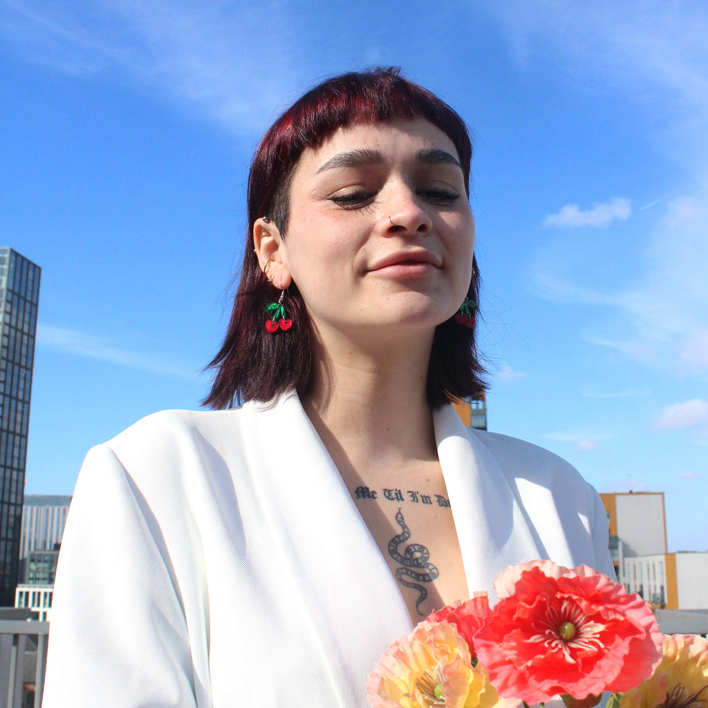 Cherry Love Earrings (Red Marble) - Sour Cherry