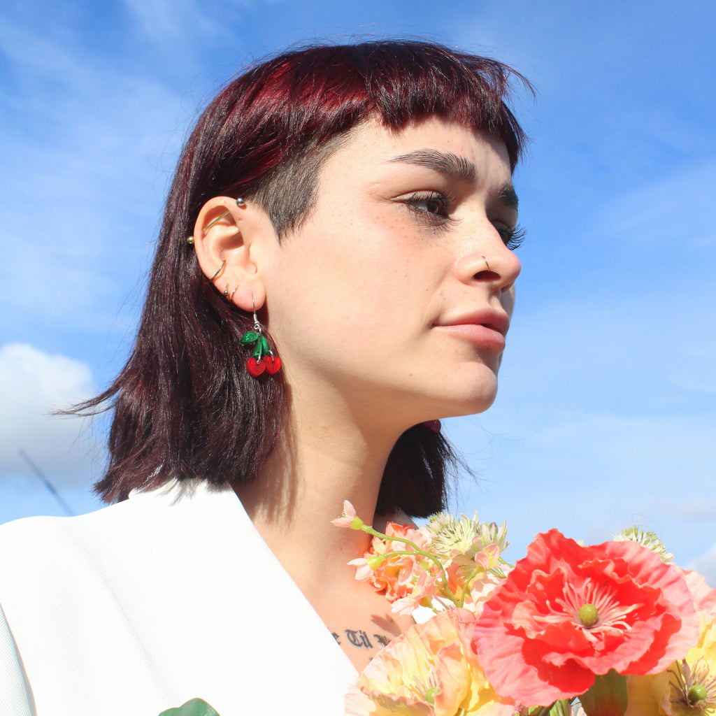 Cherry Love Earrings (Red Marble) - Sour Cherry