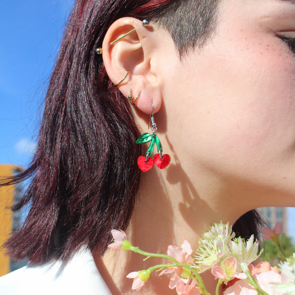 Cherry Love Earrings (Red Marble) - Sour Cherry
