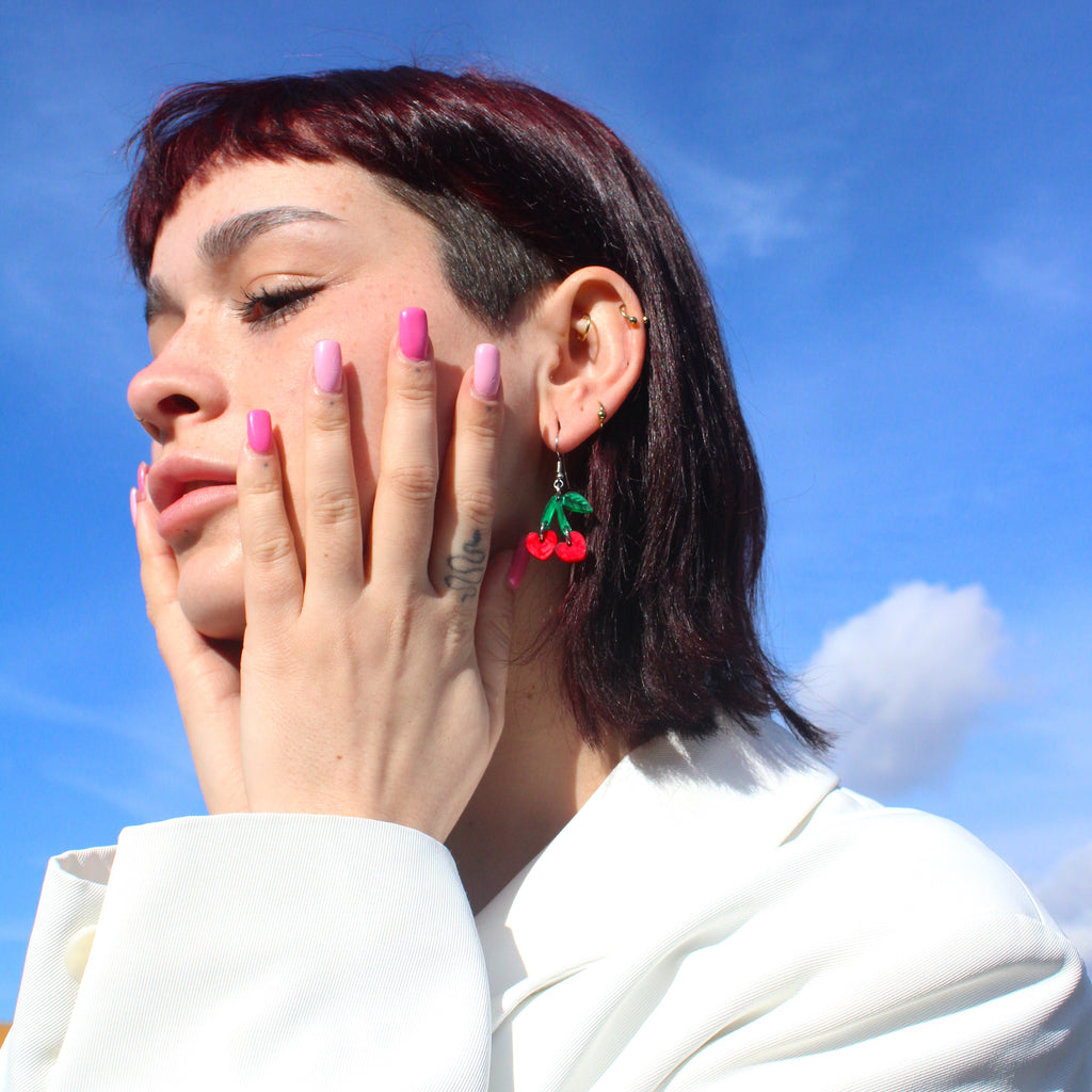 Cherry Love Earrings (Red Marble) - Sour Cherry