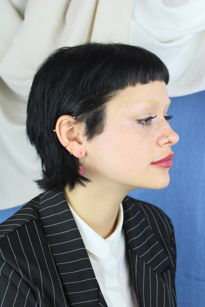 Mini Pink Glitter Star Hoop Earrings - Sour Cherry