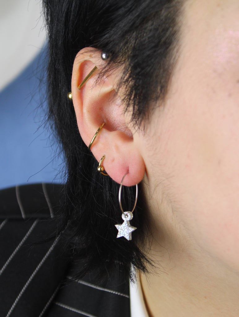 Mini Silver Glitter Star Hoop Earrings - Sour Cherry