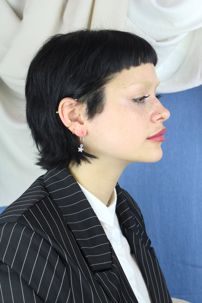 Mini Silver Glitter Star Hoop Earrings - Sour Cherry