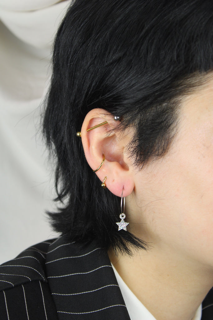 Mini Silver Glitter Star Hoop Earrings - Sour Cherry