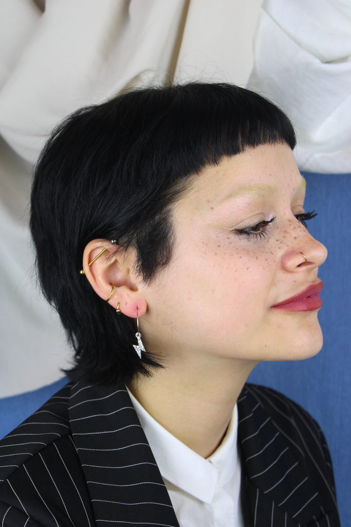 Mini Silver Glitter Lightning Bolt Hoop Earrings - Sour Cherry