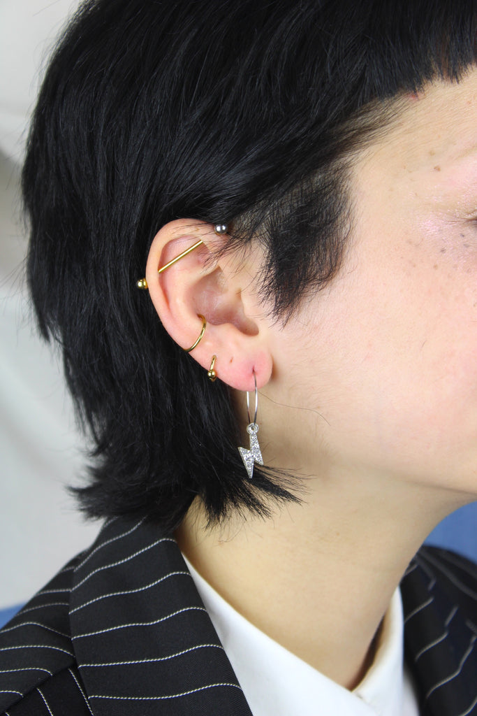 Mini Silver Glitter Lightning Bolt Hoop Earrings - Sour Cherry
