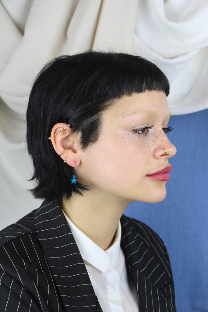 Mini Blue Glitter Star Hoop Earrings - Sour Cherry