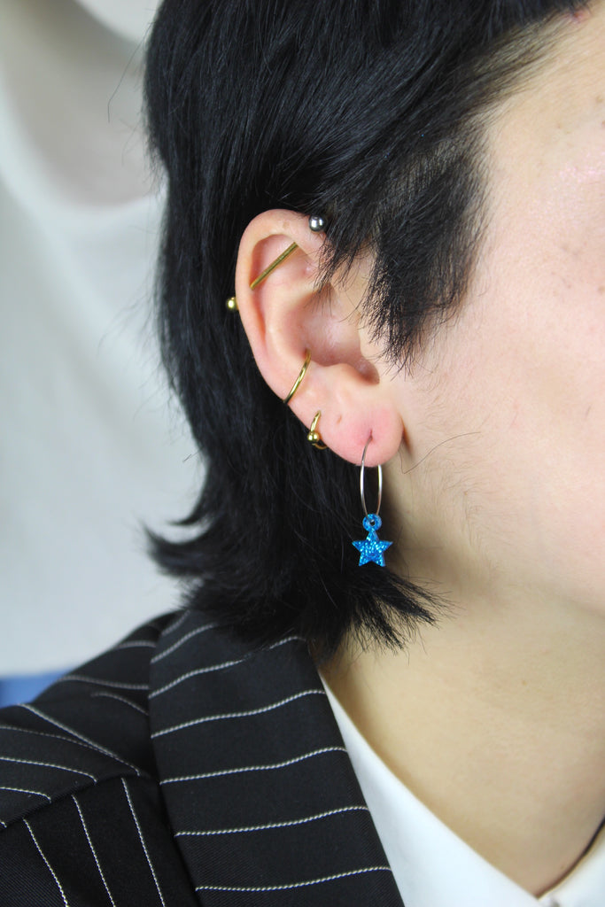 Mini Blue Glitter Star Hoop Earrings - Sour Cherry