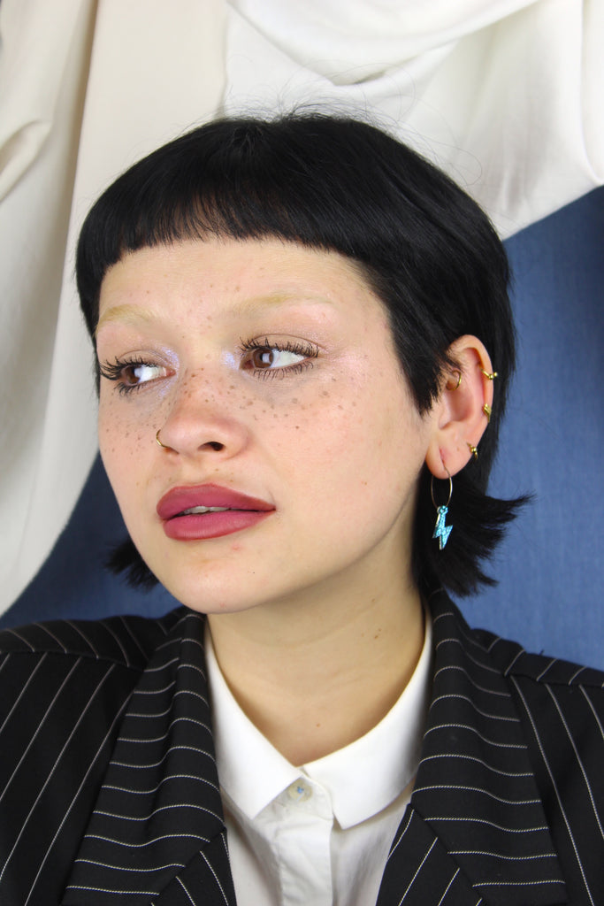Mini Blue Glitter Lightning Bolt Hoop Earrings - Sour Cherry