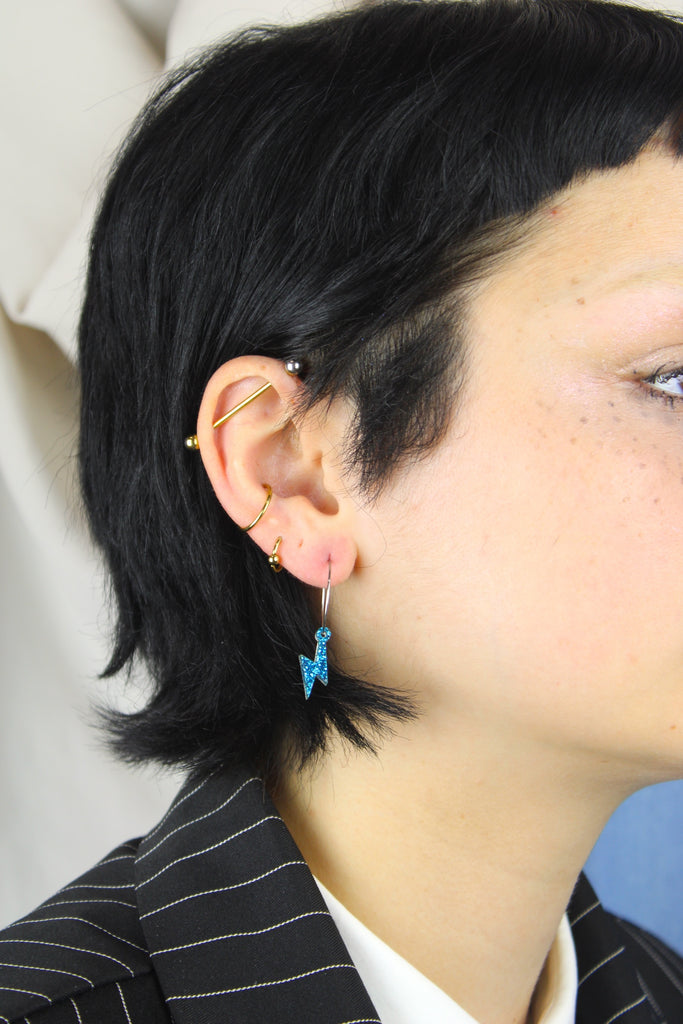 Mini Blue Glitter Lightning Bolt Hoop Earrings - Sour Cherry