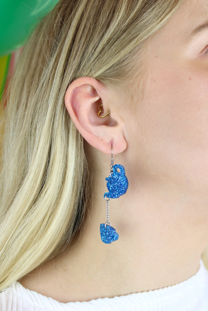 Blue Glitter Fancy A Cuppa Earrings - Sour Cherry