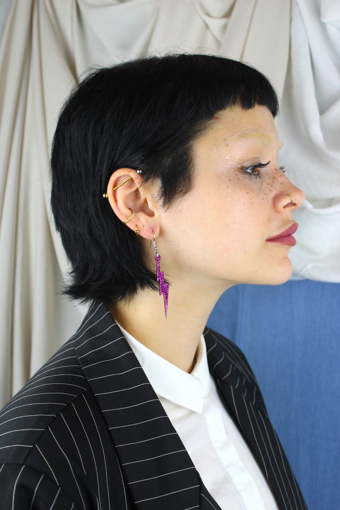 Purple Glitter Lightning Bolt Earrings - Sour Cherry