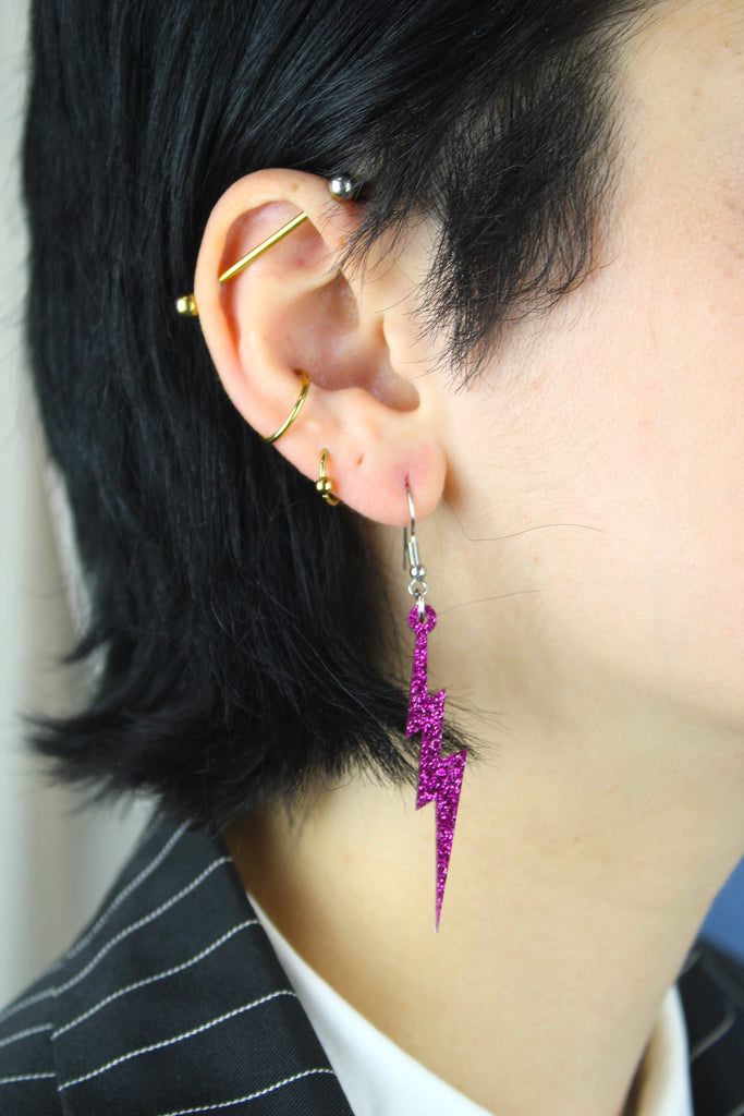 Purple Glitter Lightning Bolt Earrings - Sour Cherry