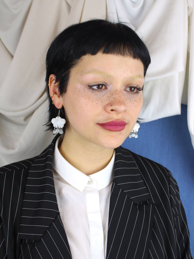 White Glitter Acid Rain Earrings - Sour Cherry