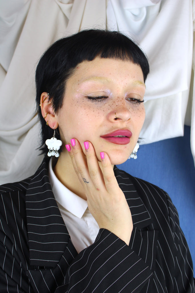 White Glitter Acid Rain Earrings - Sour Cherry