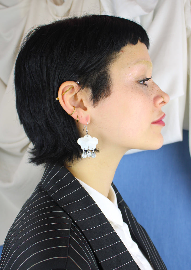 White Glitter Acid Rain Earrings - Sour Cherry