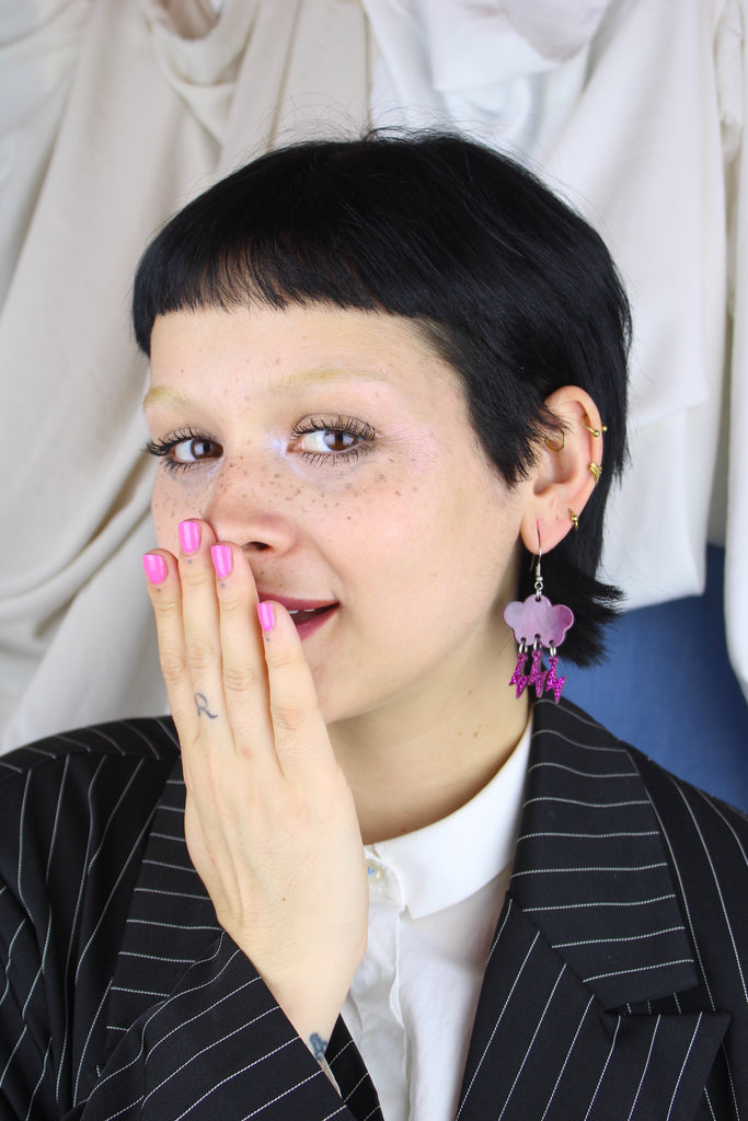 Purple Glitter Acid Lightning Earrings - Sour Cherry