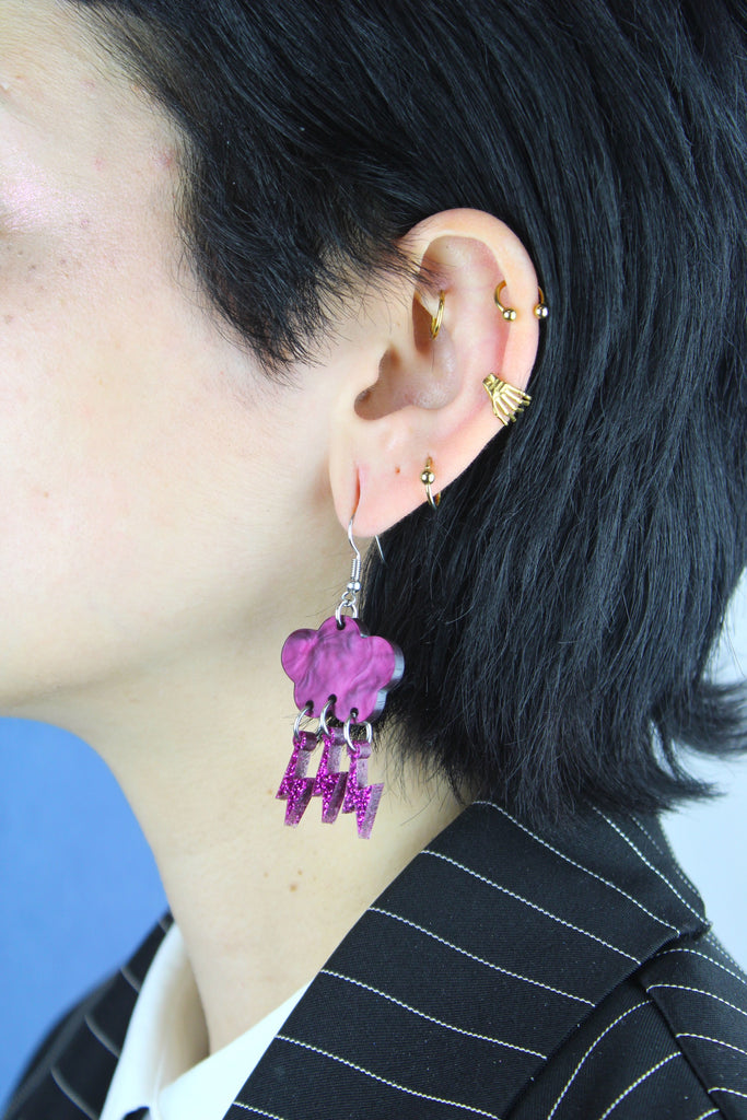 Purple Glitter Acid Lightning Earrings - Sour Cherry