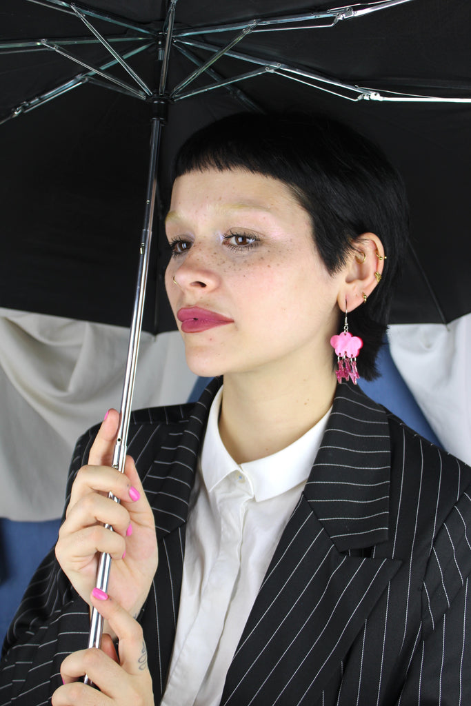 Pink Glitter Acid Lightning Earrings - Sour Cherry
