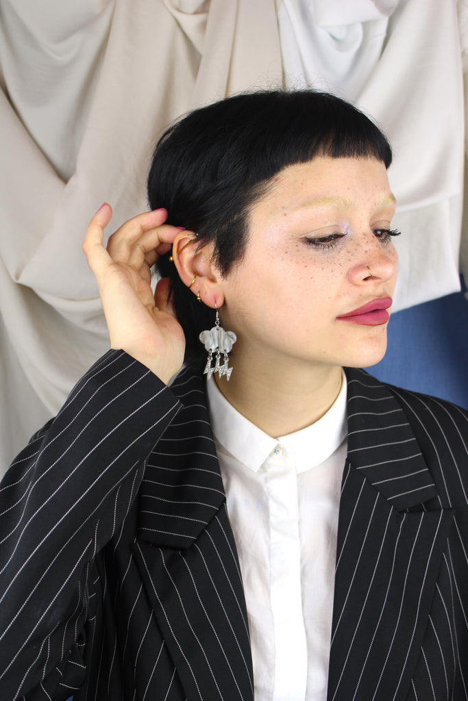 Grey Glitter Acid Lightning Earrings - Sour Cherry