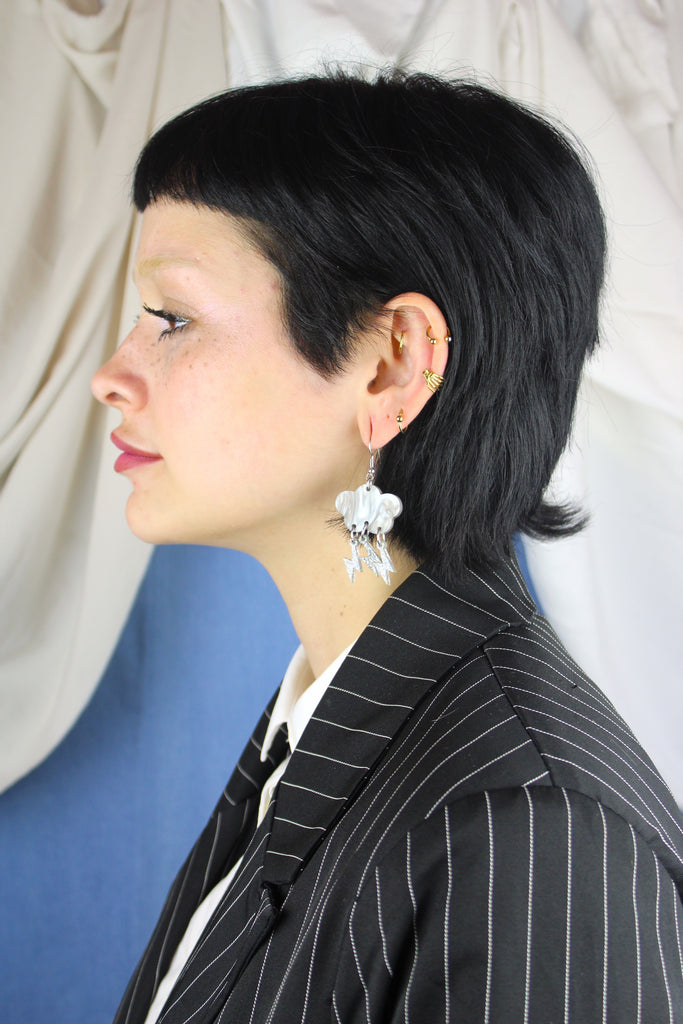 Grey Glitter Acid Lightning Earrings - Sour Cherry