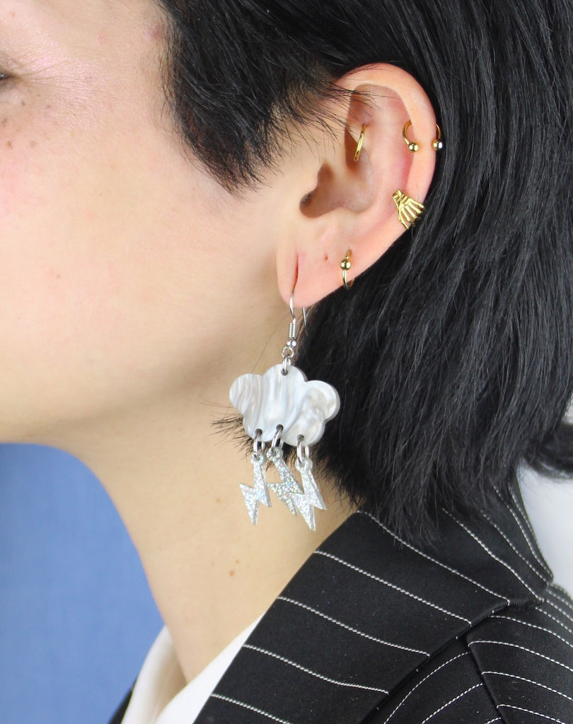 Grey Glitter Acid Lightning Earrings - Sour Cherry