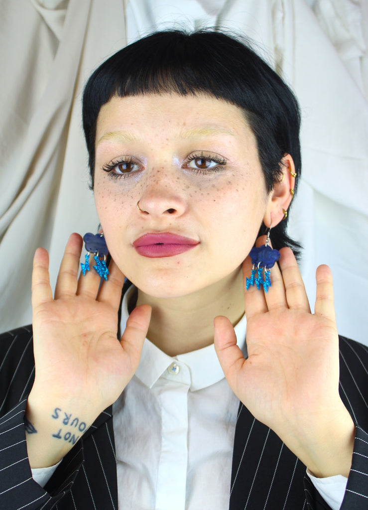Blue Glitter Acid Lightning Earrings - Sour Cherry