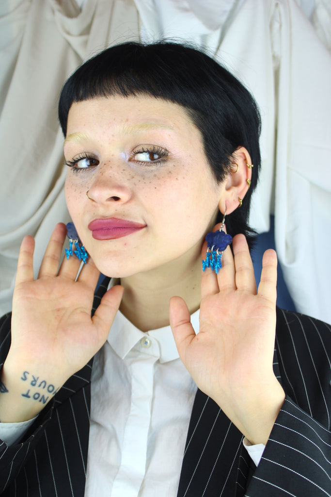 Blue Glitter Acid Lightning Earrings - Sour Cherry