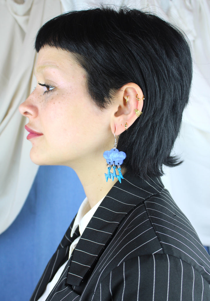Blue Glitter Acid Lightning Earrings - Sour Cherry
