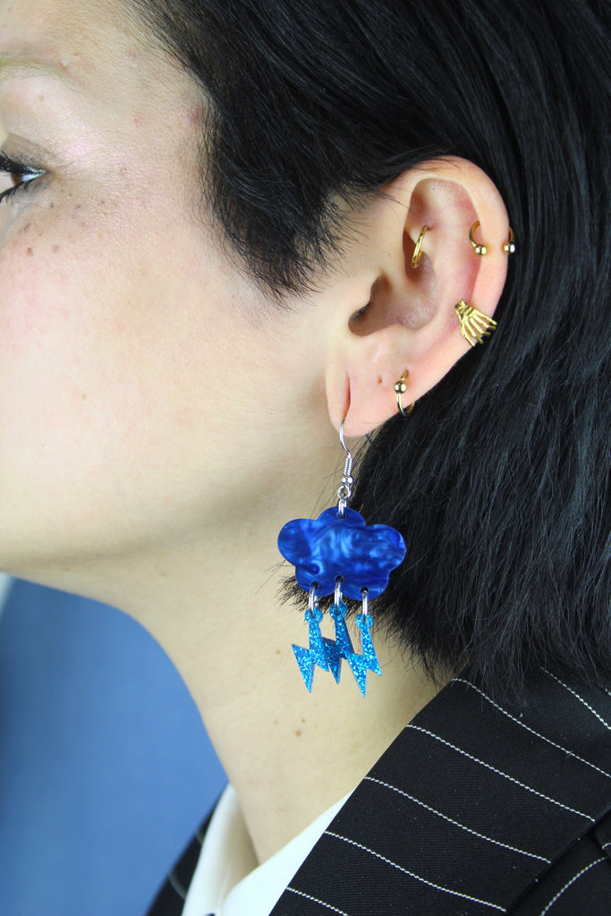 Blue Glitter Acid Lightning Earrings - Sour Cherry