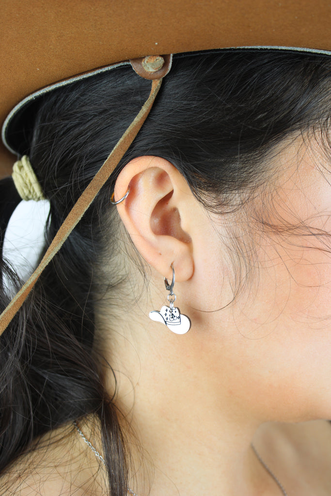 Mini Silver Cowboy Hat Huggie Hoop Earrings - Sour Cherry