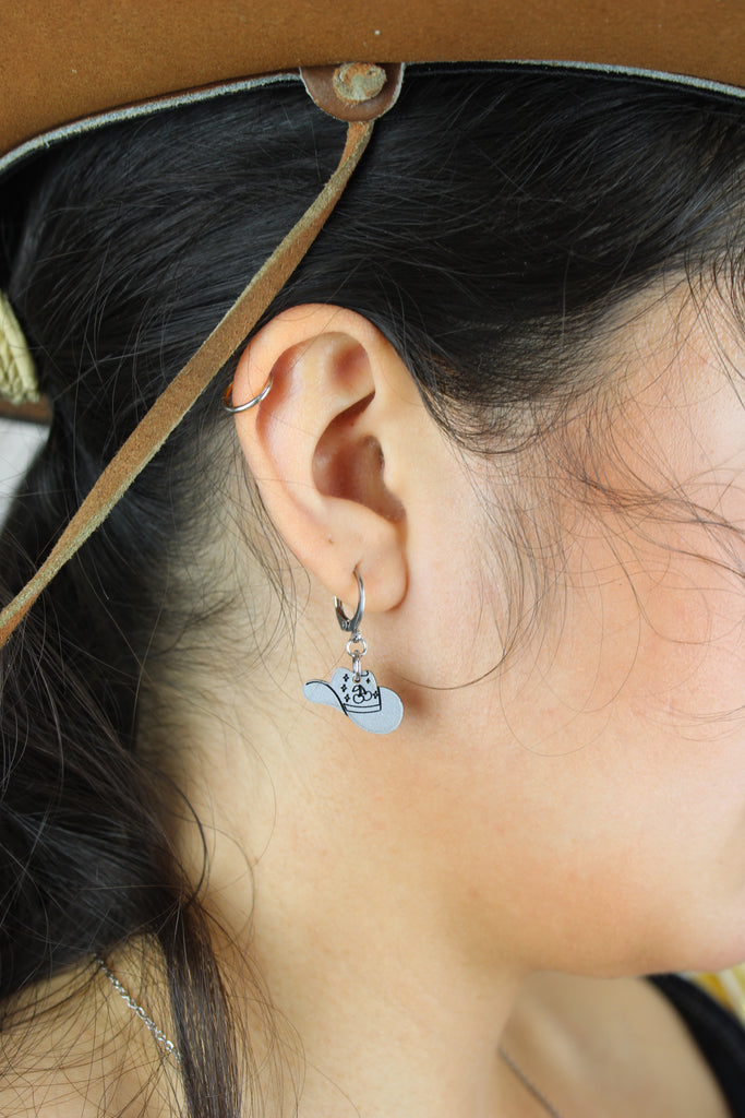 Mini Silver Cowboy Hat Huggie Hoop Earrings - Sour Cherry