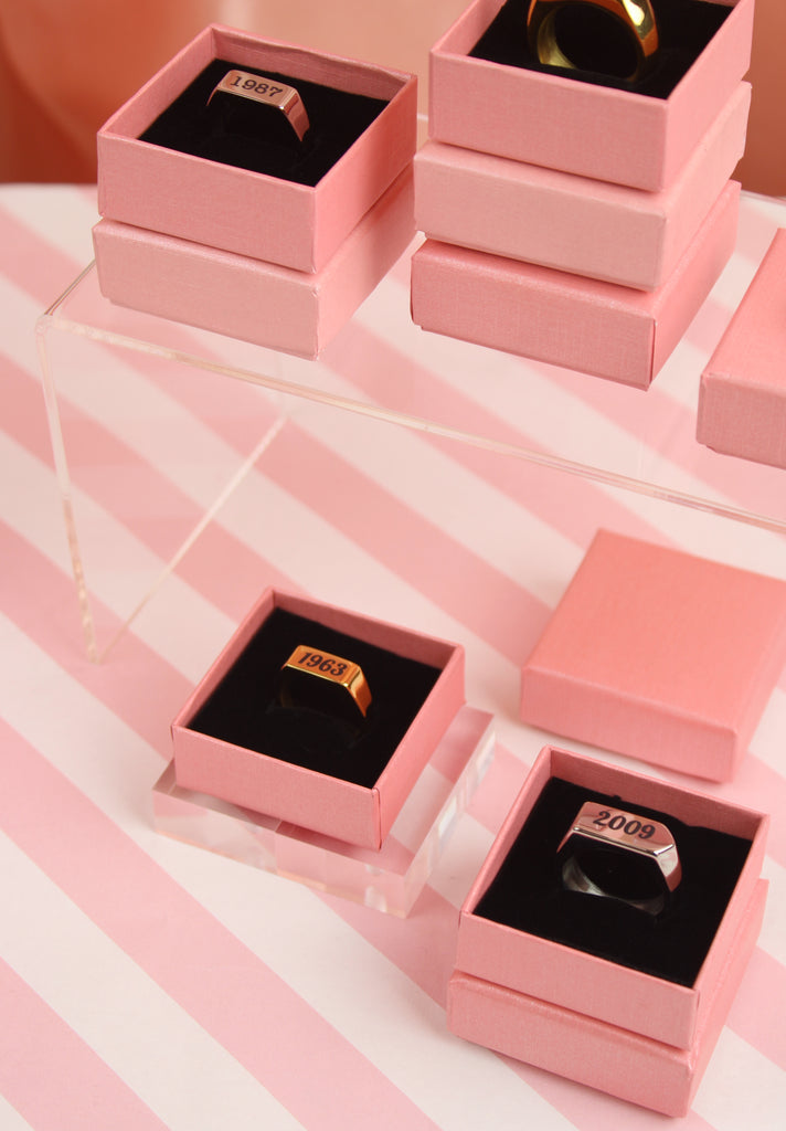 Chunky Customisable Birth Year Ring - Sour Cherry