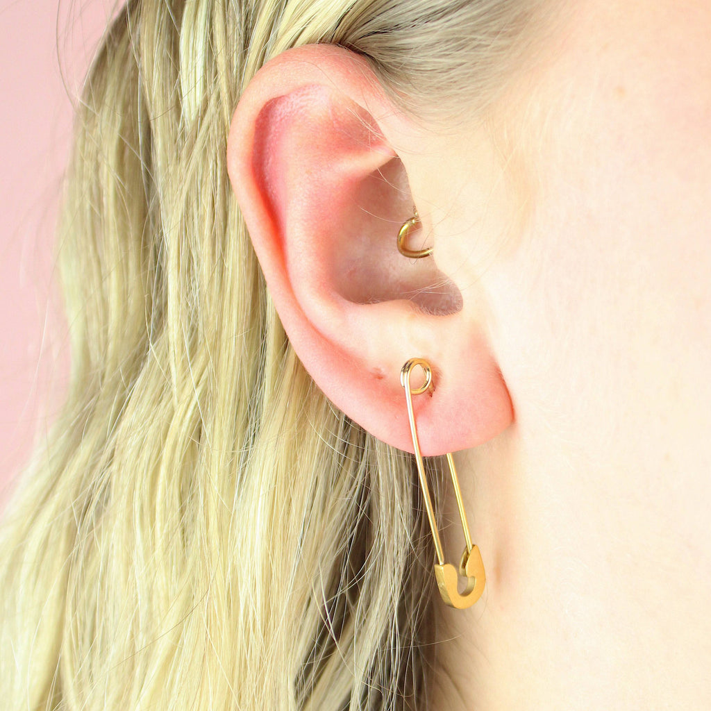 Pin it to Win it Safety Pin Earrings (Gold Plated) - Sour Cherry
