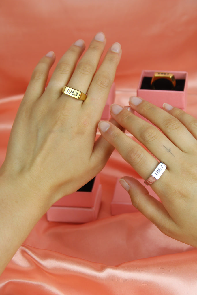 Customisable Birth Year Ring - Gold Plated - Sour Cherry